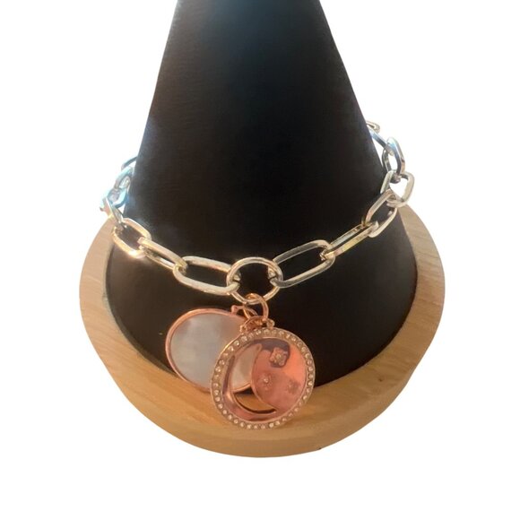 Unwritten Jewelry - Unwritten Gold Silver Tone Bracelet Chain Link Mother Pearl Crescent Moon 7.5"